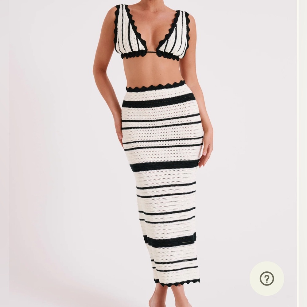 Meshki Jadia Contrast Crochet Bralette and Skirt set Black/White